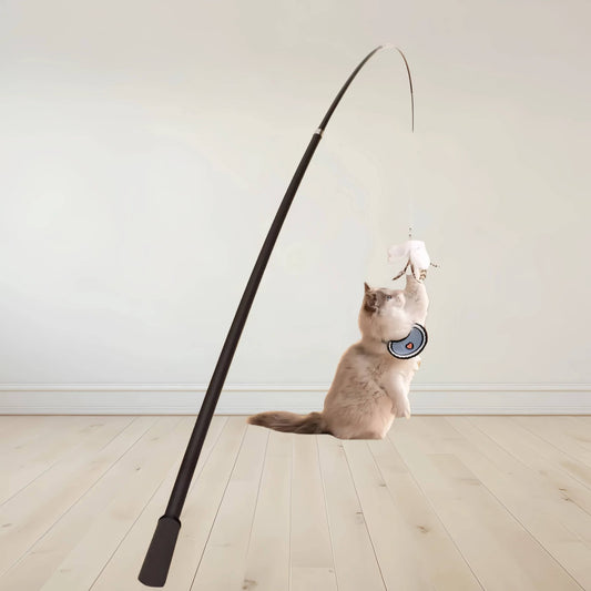 Cat Teaser Stick with Extendable Pole, 1.8m Long, Replaceable Head, Four-Section Telescopic Design for Cat Play